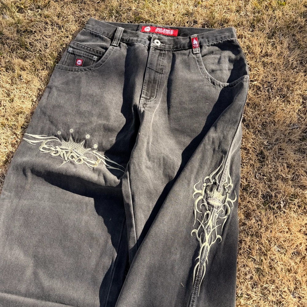 Men's Black Jeans with Embroidered Design - Picture 3 of 6